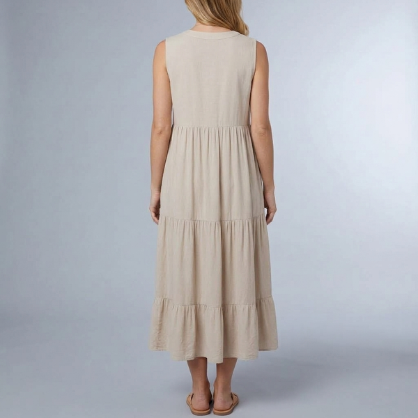 Women's Sundress | Maxi Tiered Button Front Sleeveless Apricot back view