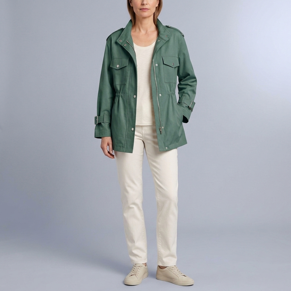Women's Trench Coat | Belted Drawstring Utility Jacket White front view