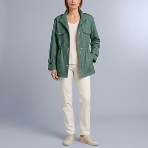 Women's Trench Coat | Belted Drawstring Utility Jacket Green front view