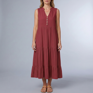 Women's Sundress | Maxi Tiered Button Front Sleeveless Red front view