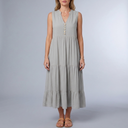 Women's Sundress | Maxi Tiered Button Front Sleeveless Grey front view