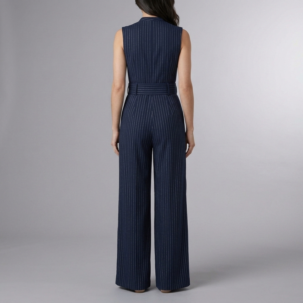 Women's Jumpsuit | Navy High Waist Wide Leg Sleeveless Navy Blue front view