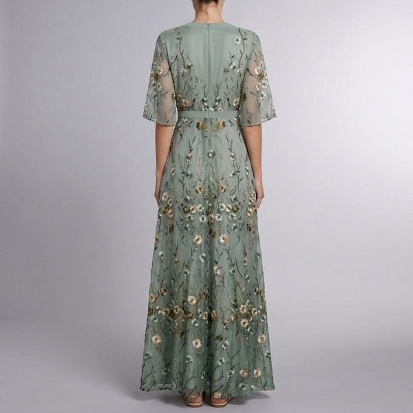 Women's Party Dress | Maxi Floral V-Neck Blue back view