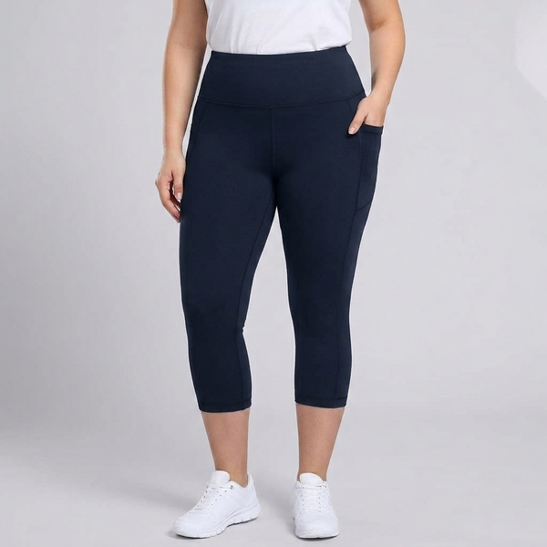 Women's Capri Pants | High-Waisted Cropped Side Pockets Black/Black/Navy front view