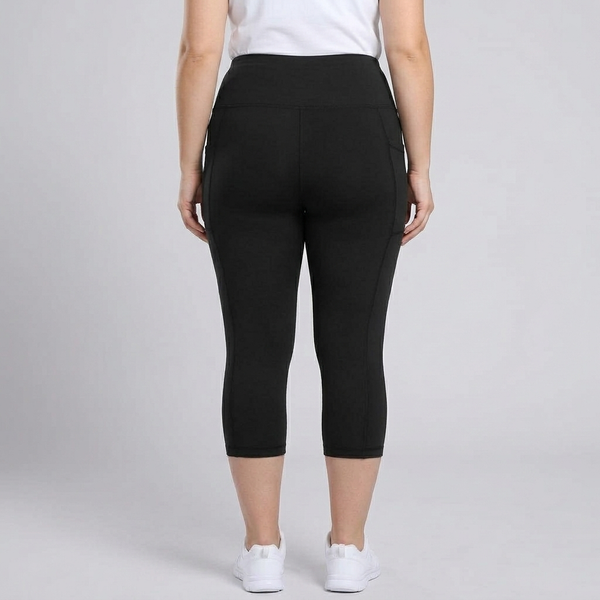 Women's Capri Pants | High-Waisted Cropped Side Pockets Black/Black/Black back view