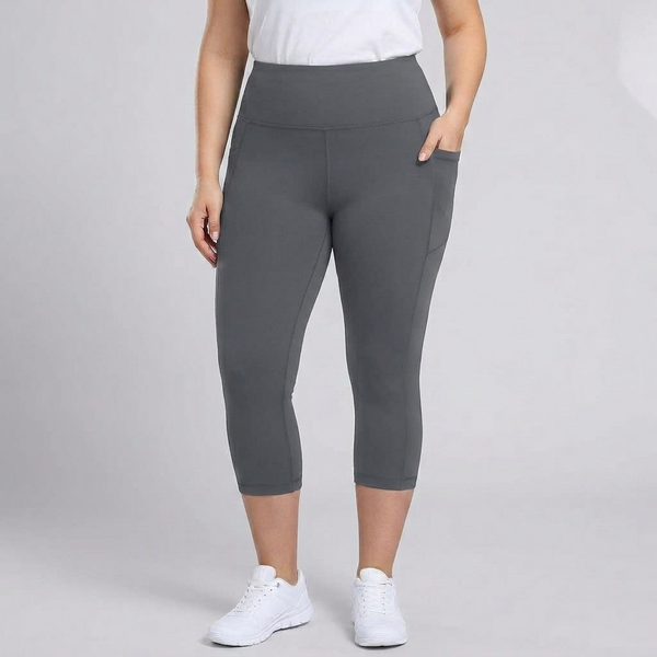 Women's Capri Pants | High-Waisted Cropped Side Pockets Black/Black/Grey front view