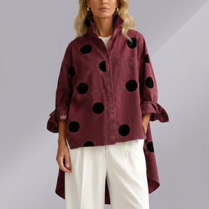 Women's Shirt | Linen Polka Dot Button Front Red front view