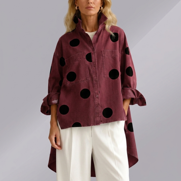 Women's Shirt | Linen Polka Dot Button Front Red front view