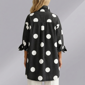 Women's Shirt | Linen Polka Dot Button Front Black back view