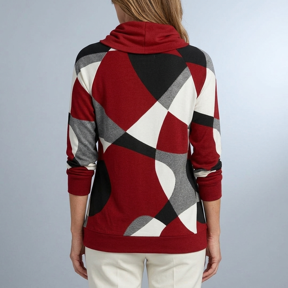 Women's Hoodie | Colour Block Cowl Neck Long Sleeve Red front view