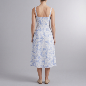 Women's Summer Dress | Midi Floral Corset Waist Blue back view