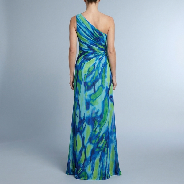 Women's Maxi Dress | One-Shoulder Flowy Blue back view