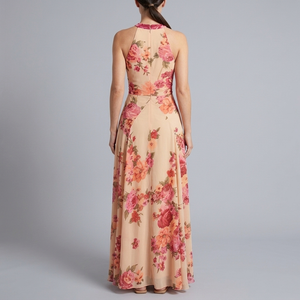 Women's Maxi Dress | High Neck Sleeveless Halter Apricot pink back view