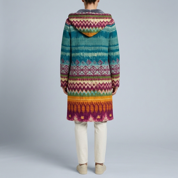 Women's Hoodie | Geometric Pattern Zip-Up Longline back view