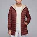 Women's Puffer Jacket | Sherpa Lined Zip-Up Hooded Red front view
