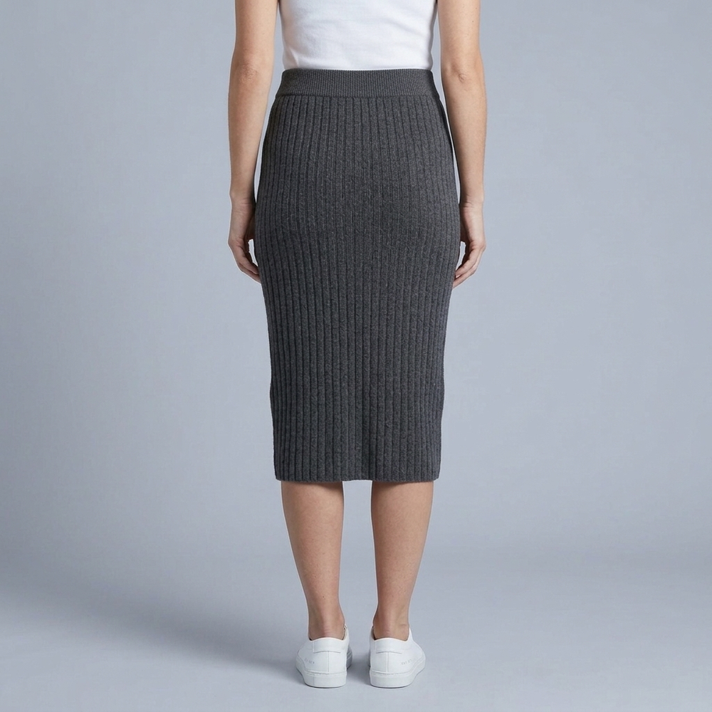 Women's Midi Skirt | Ribbed Knit Side Split Grey front view