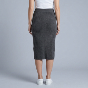 Women's Midi Skirt | Ribbed Knit Side Split Grey back view
