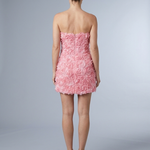 Women's Pink Dress | Mini Strapless 3D Floral Appliqué Pink back view