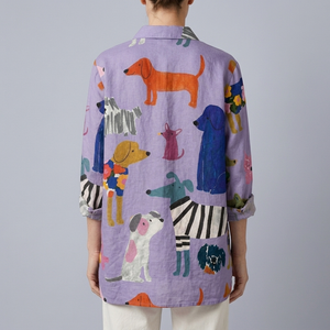 Women's Shirt | Dog Print Long Sleeve Button Front back view