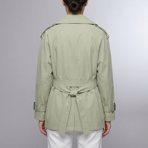 Women's Trench Coat | Belted Double Breasted Long Sleeve Green back view