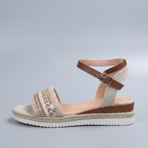 White Sandals For Women | Platform Ankle Strap Beaded White/Brown side profile