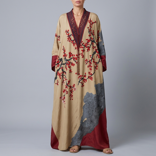 Women's Red Dress | Maxi Floral Batwing Sleeve Red front view
