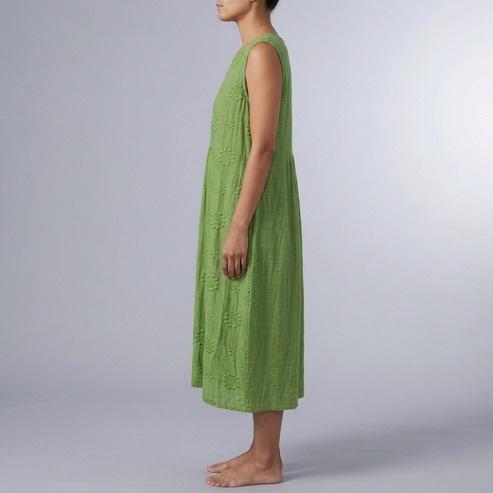 Women's Dress | Midi Sleeveless Crew Neck Pocket Green front view
