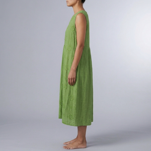 Women's Dress | Midi Sleeveless Crew Neck Pocket Green side view