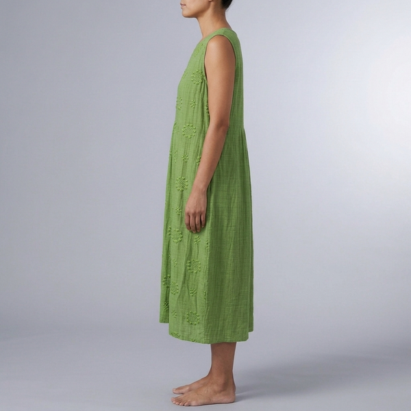 Women's Dress | Midi Sleeveless Crew Neck Pocket Green side view