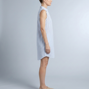 Women's Shirt Dress | Mini Striped Button Front Sleeveless Blue side view