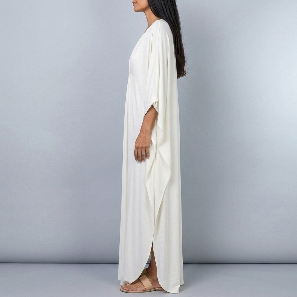 Women's Dress | Maxi Batwing Sleeve Deep V-Neck White front view