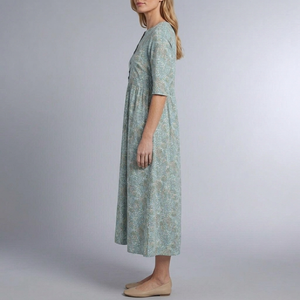Women's Wedding Guest Dress | Midi Floral V-Neck Button Front Blue side view