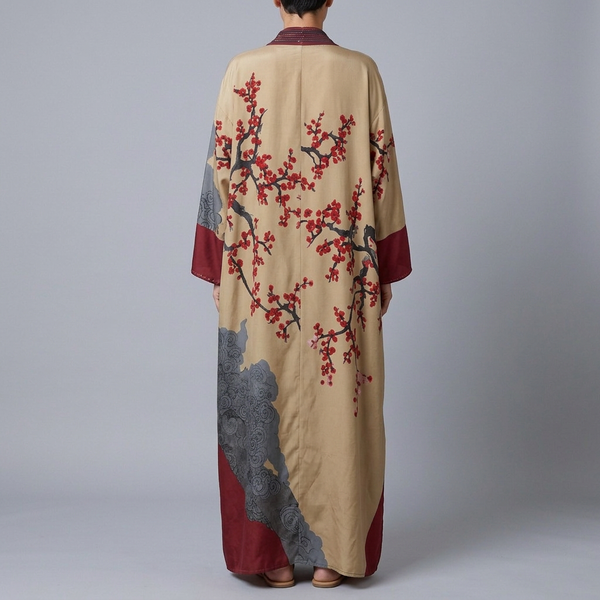 Women's Red Dress | Maxi Floral Batwing Sleeve Red back view