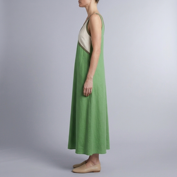 Women's Maxi Dress | Colour-Block V-Neck Green side view