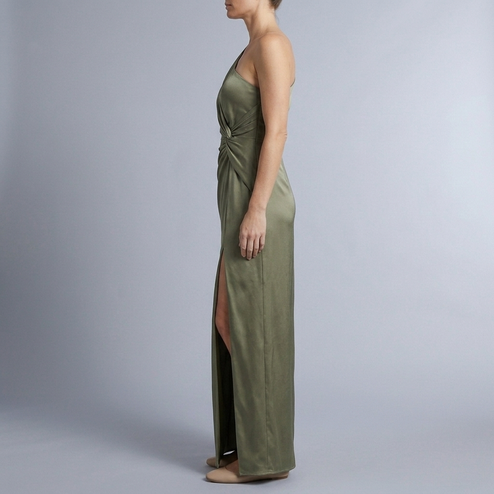 Women's Formal Dress | Maxi One Shoulder Ruched Green front view