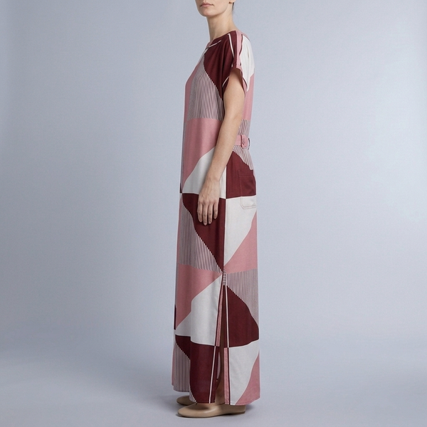 Women's Formal Dress | Maxi Geometric Print Satin Headscarf Set #01 side view