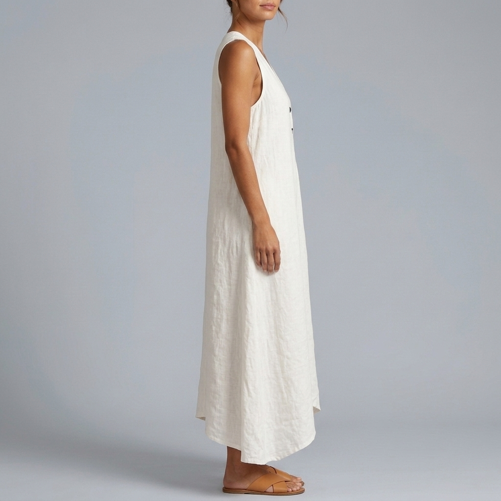 Women's Dress | Maxi V-Neck Sleeveless Button Front White front view