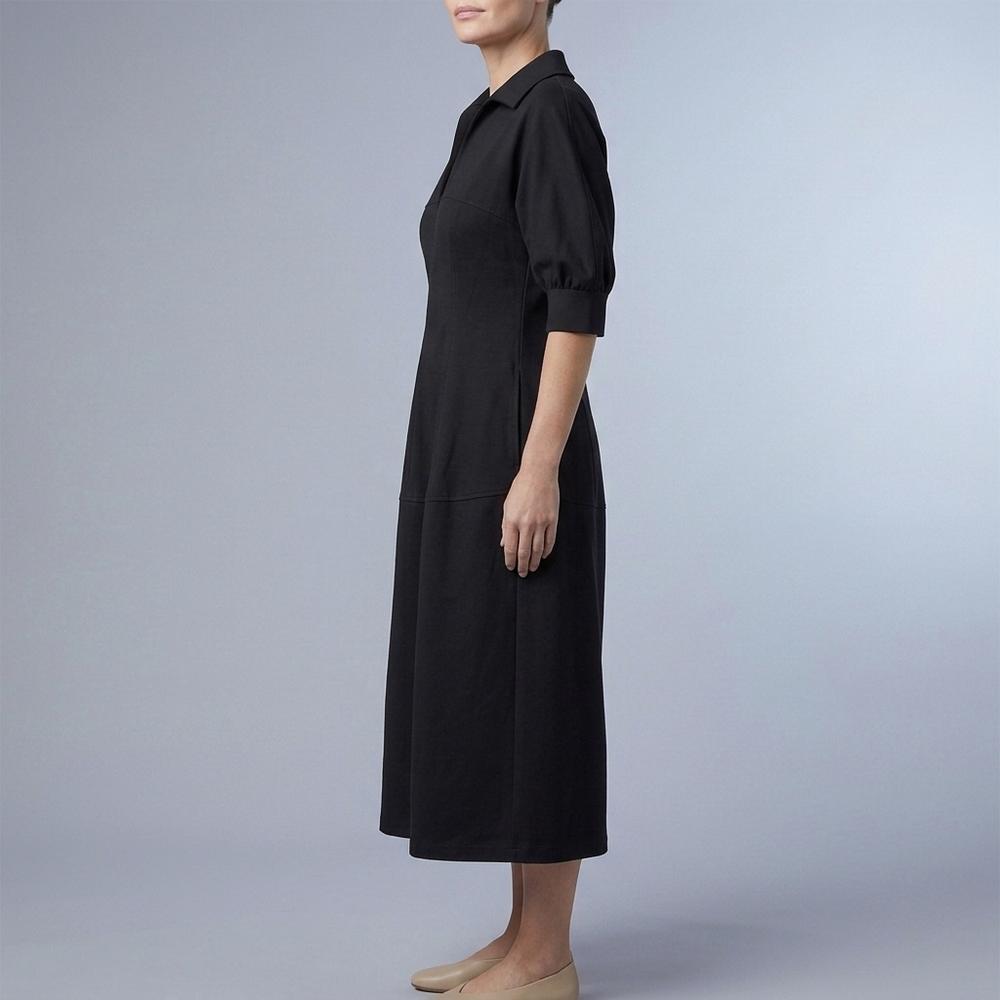 Women's Shirt Dress | Midi Black Pocketed Black front view