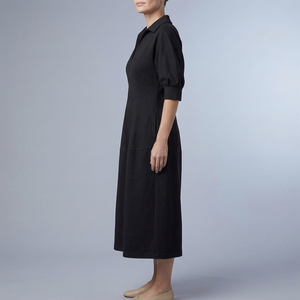 Women's Shirt Dress | Midi Black Pocketed Black side view