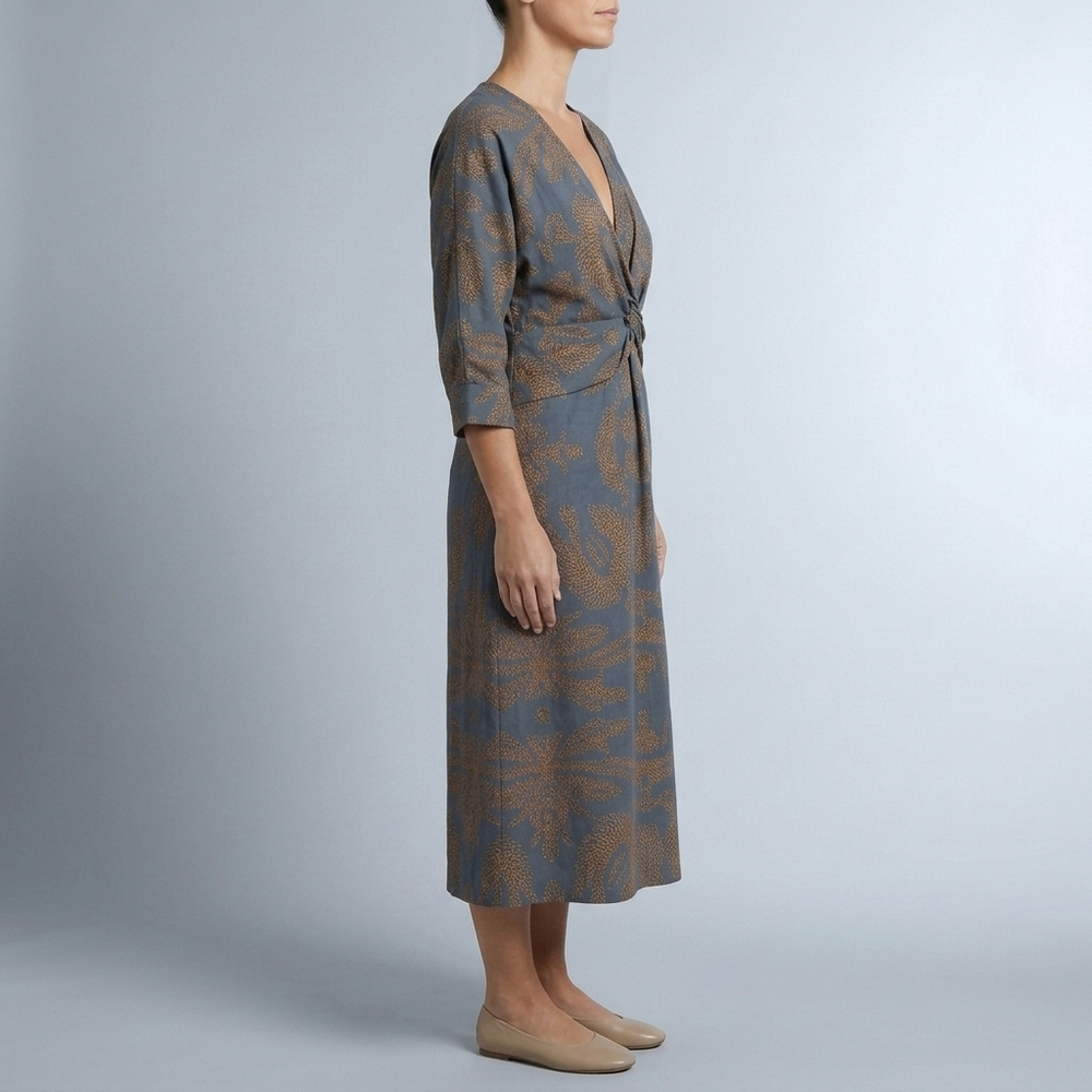 Women's Cocktail Dress | Midi Wrap Twist Deep V-Neck Blue front view