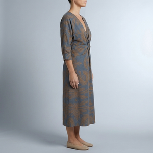 Women's Cocktail Dress | Midi Wrap Twist Deep V-Neck Blue side view