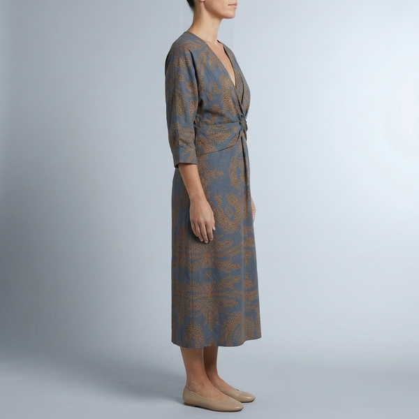 Women's Cocktail Dress | Midi Wrap Twist Deep V-Neck Blue side view