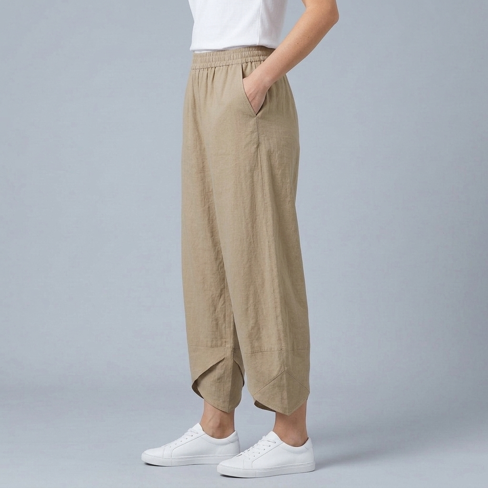Women's Linen Pants | Cropped Wide Leg Khaki front view
