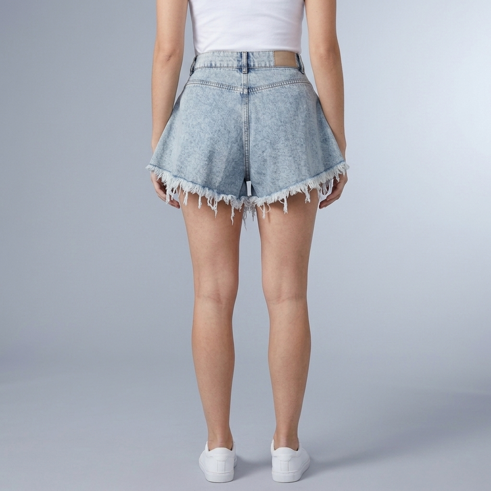 Women's Denim Shorts | Wide Leg Frayed Hem front view