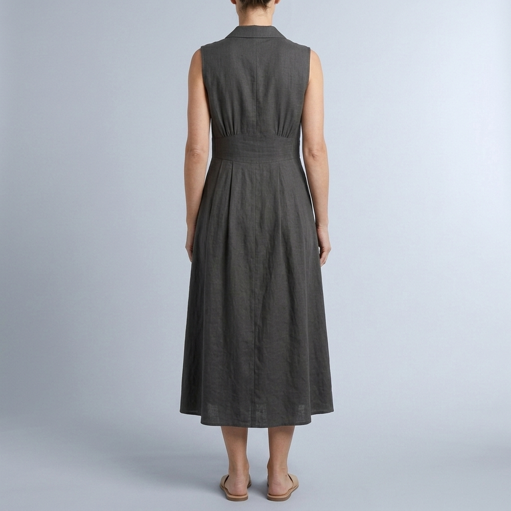 Women's Summer Dress | Midi Collared Button Front Sleeveless Black front view