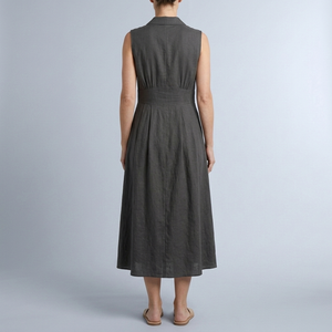 Women's Summer Dress | Midi Collared Button Front Sleeveless Black back view