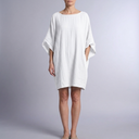 Women's Linen Dress | Midi Kaftan Batwing Sleeve White front view