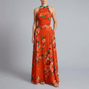 Women's Maxi Dress | High Neck Sleeveless Halter orange-red front view