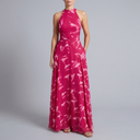 Women's Maxi Dress | High Neck Sleeveless Halter Rose red front view