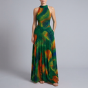 Women's Maxi Dress | High Neck Sleeveless Halter emerald green front view